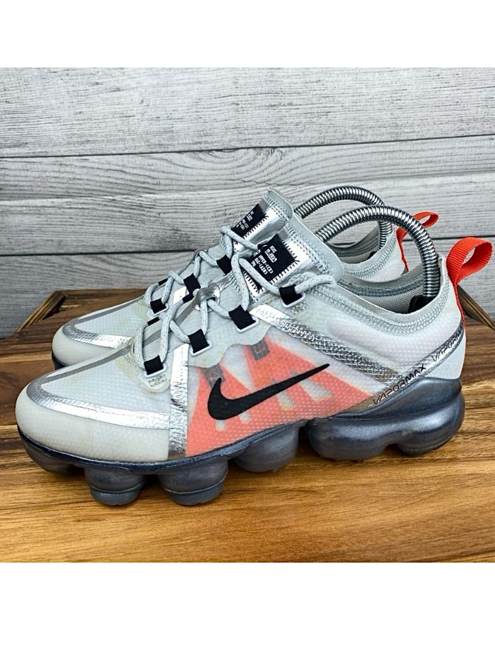 Nike Vapormax Silver Black Coral Athletic Shoes